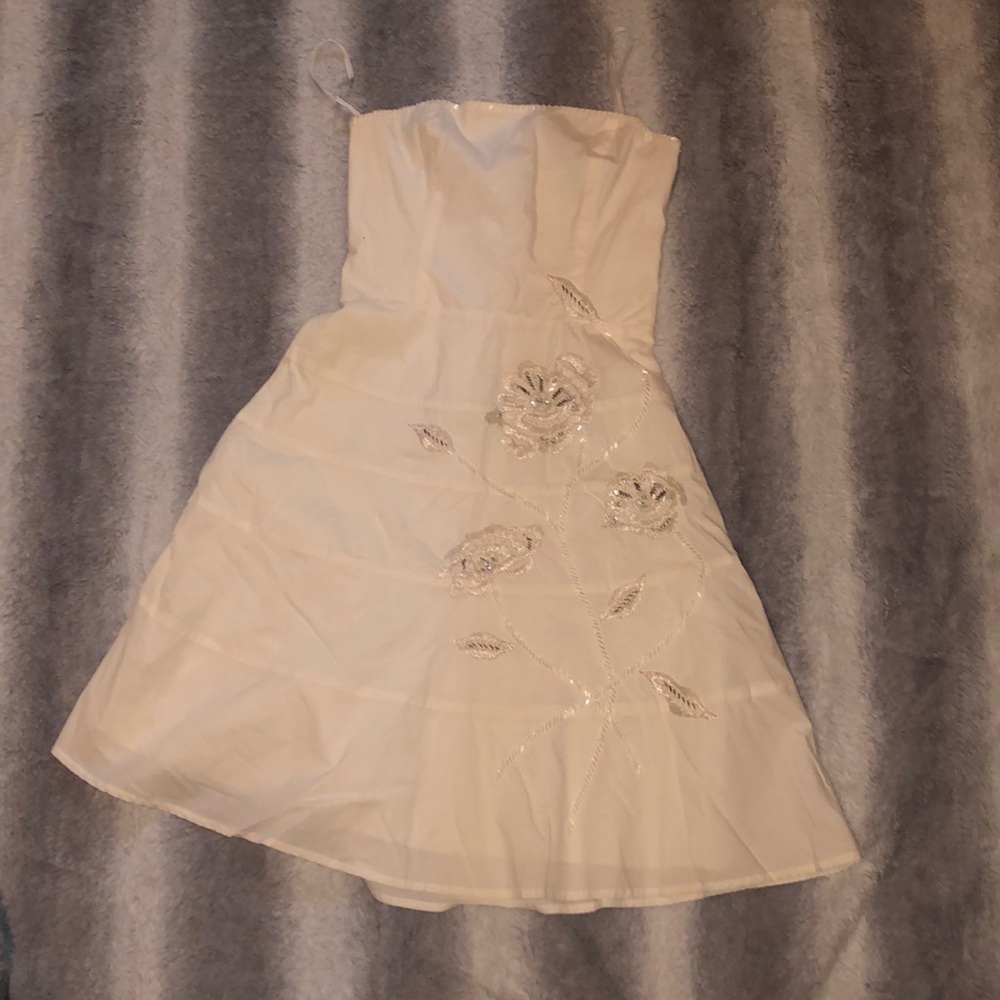 Cream colored dress with embroidered crystals